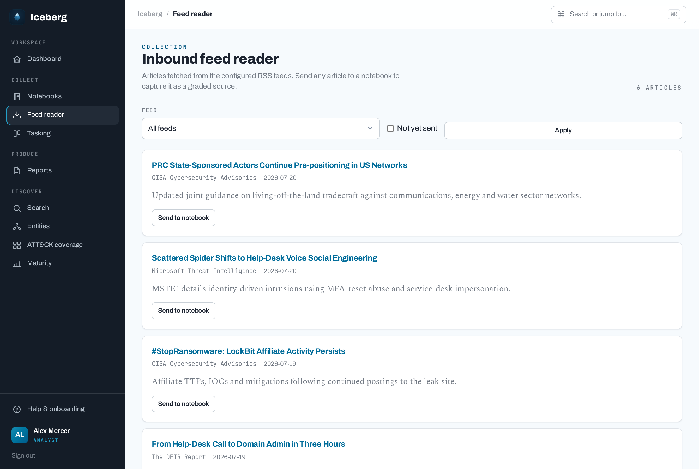 The analyst feed reader