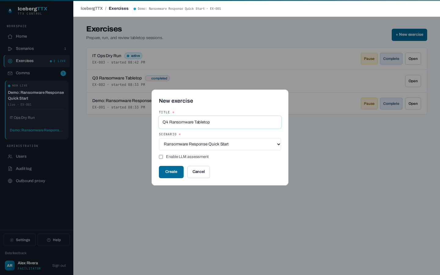 Creating an exercise from a scenario
