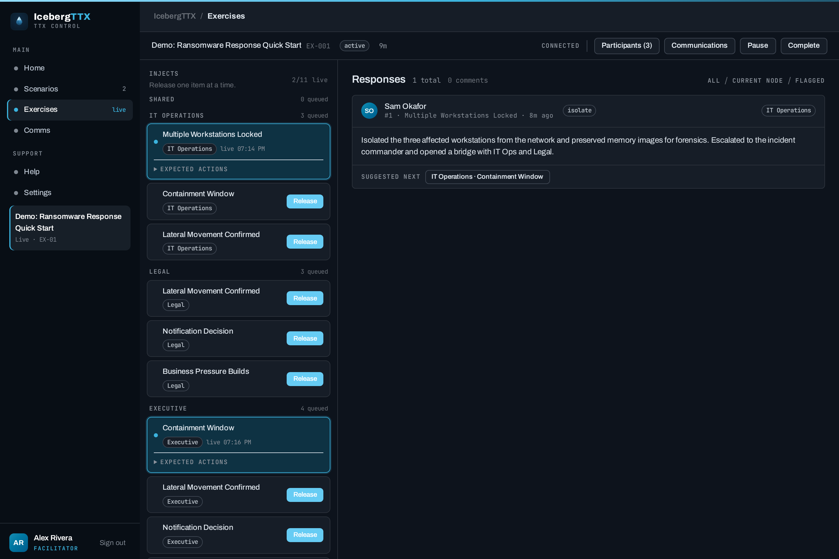 Facilitator console in dark mode