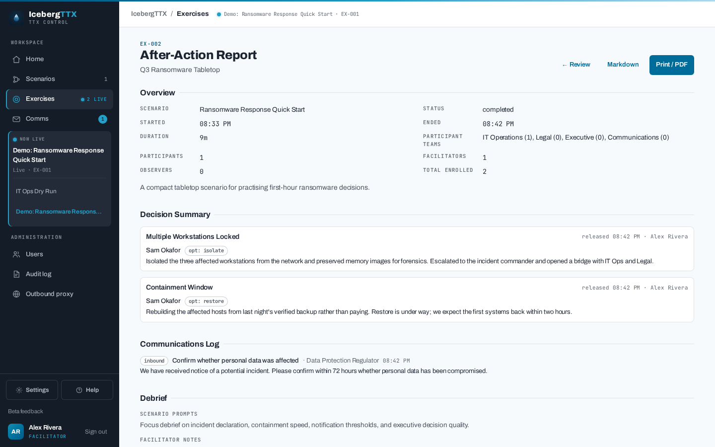 Generated after-action report